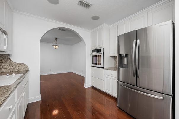 Interior, Kitchen, Pendant Lights, Stainless Steel Appliances, Wood Texture Flooring