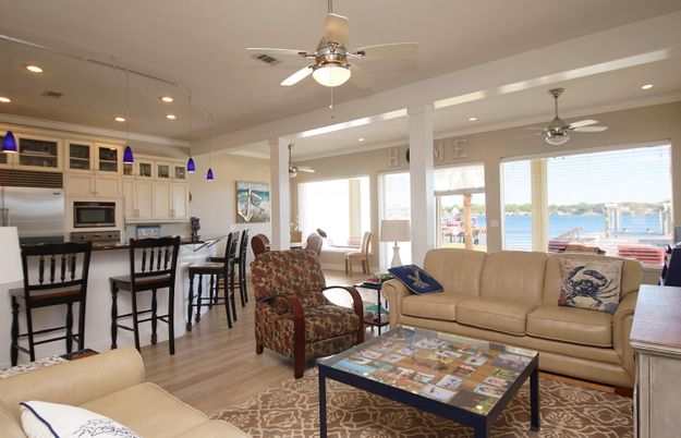 Dining room, Interior, Kitchen, Living room, Recessed Lighting, Stainless Steel Appliances, Wood Texture Flooring