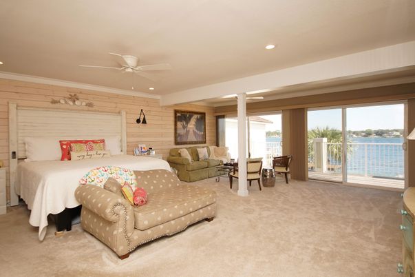 Bedroom, Interior, Recessed Lighting, Water, Wooden Walls