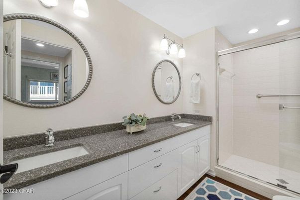 Bathroom, Dual Sink Vanities, Glass Shower, Interior, Recessed Lighting