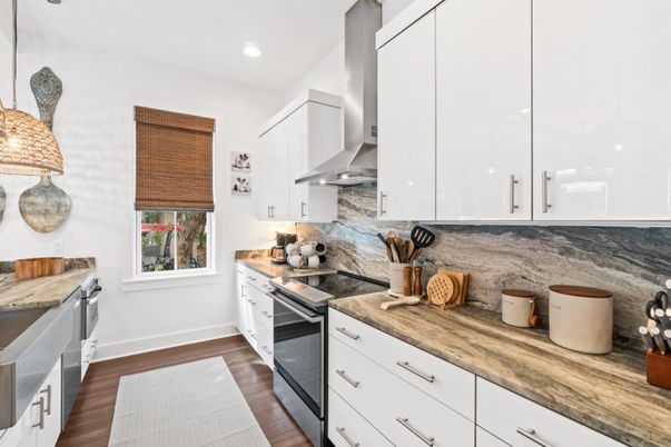 Interior, Kitchen, Recessed Lighting, Wood Texture Flooring