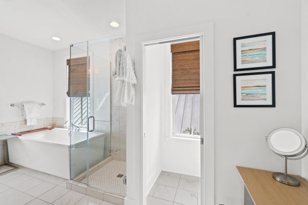 Bathroom, Glass Shower, Interior, Marble, Recessed Lighting