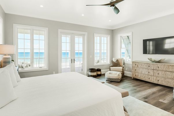 Bedroom, Interior, Recessed Lighting, Water, Wood Texture Flooring