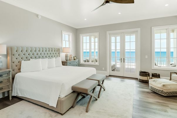 Bedroom, Interior, Recessed Lighting, Water, Wood Texture Flooring