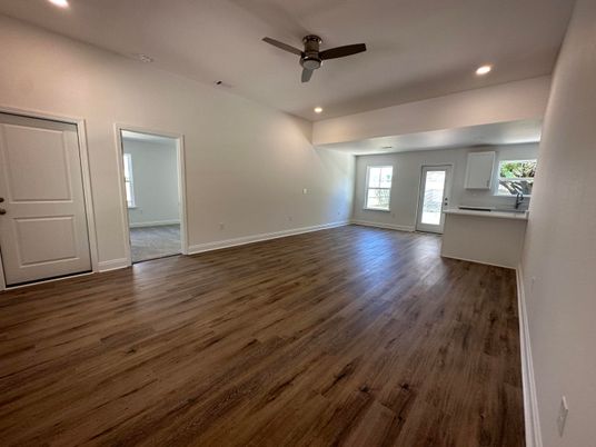Empty room, Interior, Recessed Lighting, Wood Texture Flooring