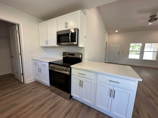 Interior, Kitchen, Recessed Lighting, Wood Texture Flooring