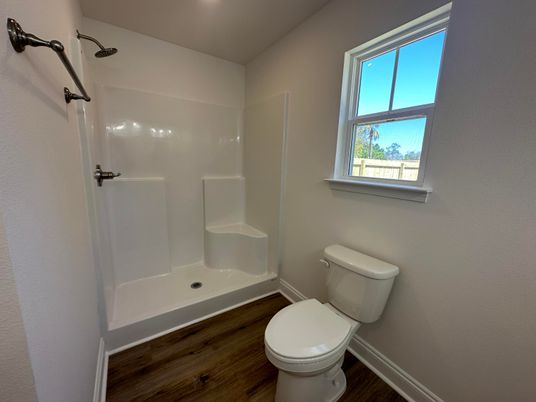 Bathroom, Interior, Recessed Lighting, Wood Texture Flooring