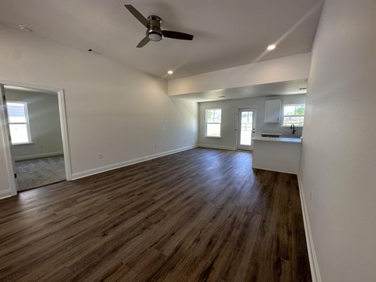 Empty room, Interior, Recessed Lighting, Wood Texture Flooring