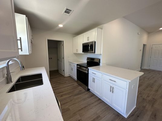 Interior, Kitchen, Recessed Lighting, Wood Texture Flooring