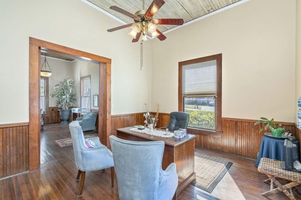 Home Office, Interior, Pendant Lights, Wood Texture Flooring