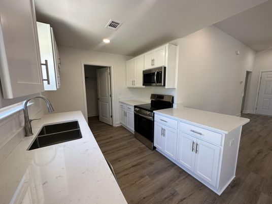 Interior, Kitchen, Recessed Lighting, Wood Texture Flooring