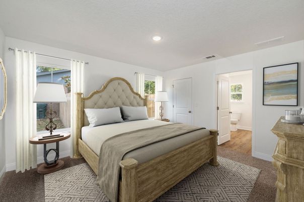 Bedroom, Interior, Recessed Lighting, Wood Texture Flooring