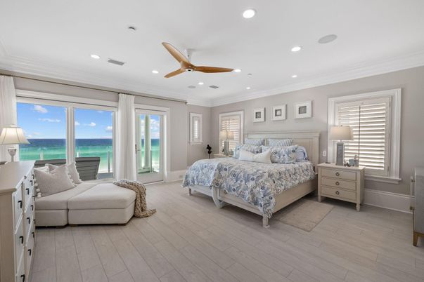 Bedroom, Interior, Recessed Lighting, Water, Wood Texture Flooring