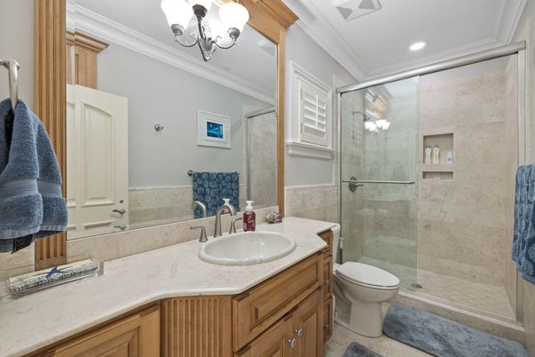 Bathroom, Glass Shower, Interior, Recessed Lighting