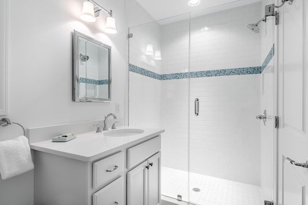 Bathroom, Glass Shower, Interior, Recessed Lighting