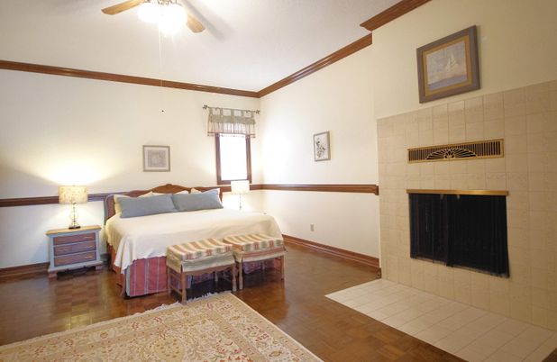 Bedroom, Fireplace, Interior, Wood Texture Flooring