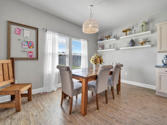 Dining room, Interior, Pendant Lights, Wood Texture Flooring