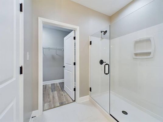 Bathroom, Glass Shower, Interior, Walk-in Closets, Wood Texture Flooring