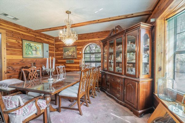 Chandelier, Dining room, Interior, Wooden Walls