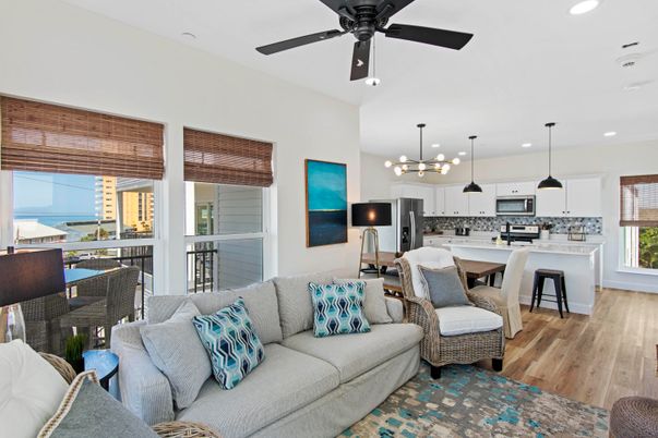 Dining room, Interior, Kitchen, Living room, Pendant Lights, Recessed Lighting, Stainless Steel Appliances, Wood Texture Flooring