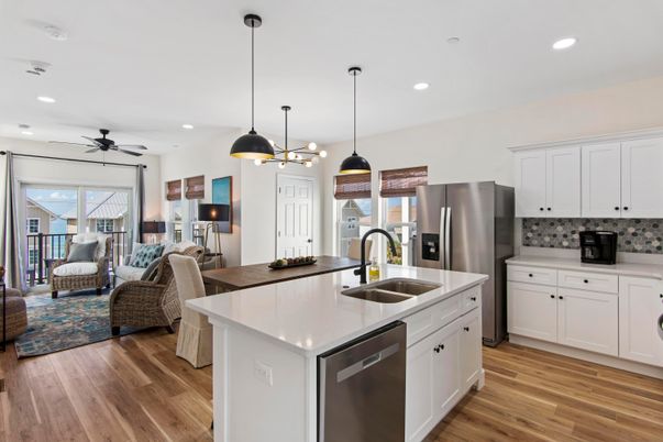 Interior, Kitchen, Living room, Pendant Lights, Recessed Lighting, Stainless Steel Appliances, Wood Texture Flooring