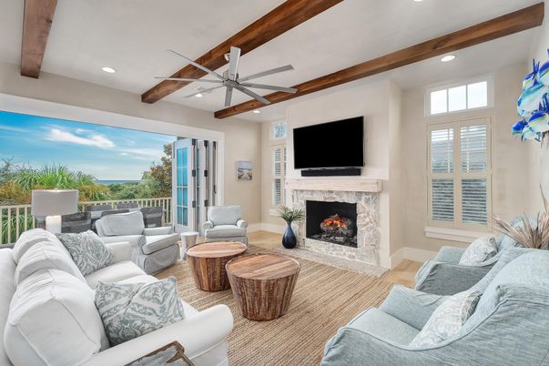 Fireplace, Interior, Living room, Recessed Lighting, Wooden Beams, Wood Texture Flooring