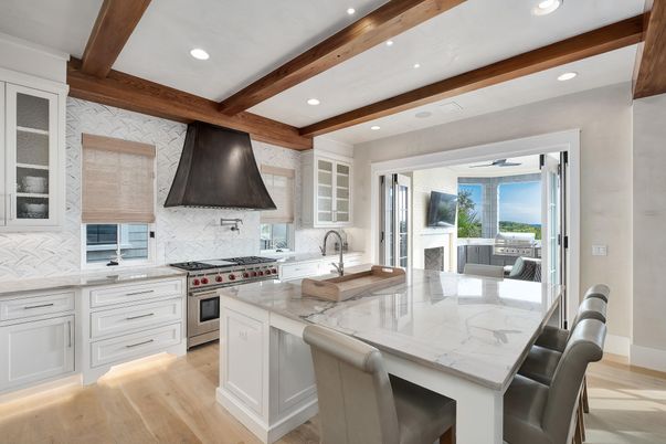 Interior, Kitchen, Recessed Lighting, Stainless Steel Appliances, Wooden Beams, Wood Texture Flooring