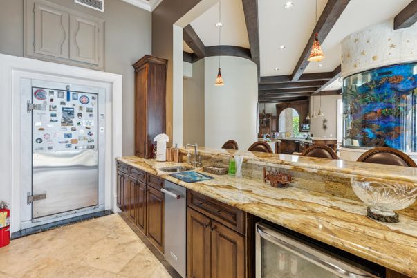 Interior, Kitchen, Pendant Lights, Recessed Lighting, Stainless Steel Appliances, Wooden Beams