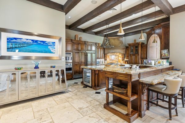 Interior, Kitchen, Pendant Lights, Recessed Lighting, Stainless Steel Appliances, Wooden Beams