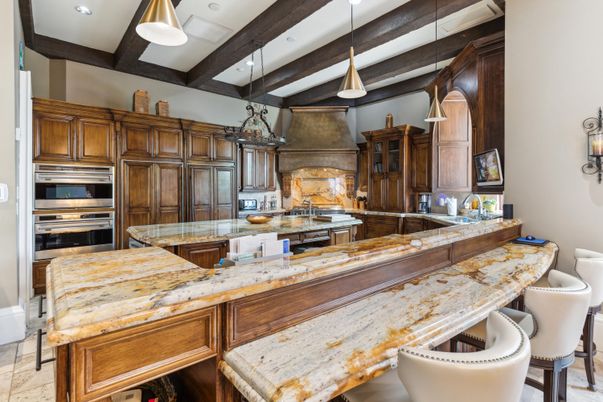 Interior, Kitchen, Pendant Lights, Recessed Lighting, Stainless Steel Appliances, Wooden Beams