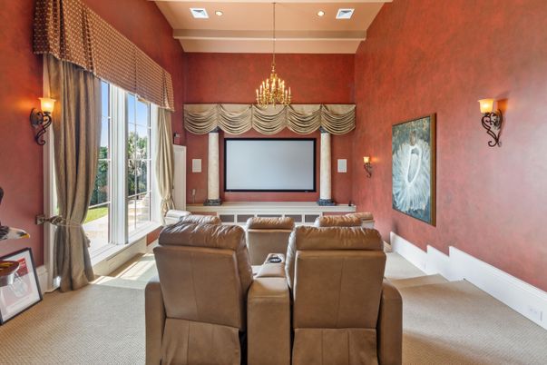 Chandelier, Home Theatre Room, Interior, Projection Screen, Recessed Lighting, Theatre Room