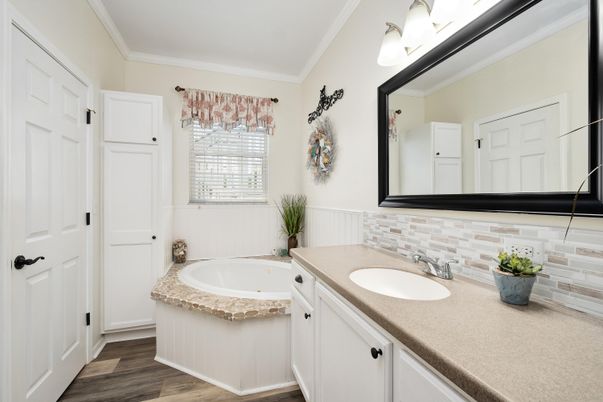 Bathroom, Dual Sink Vanities, Interior, Wood Texture Flooring