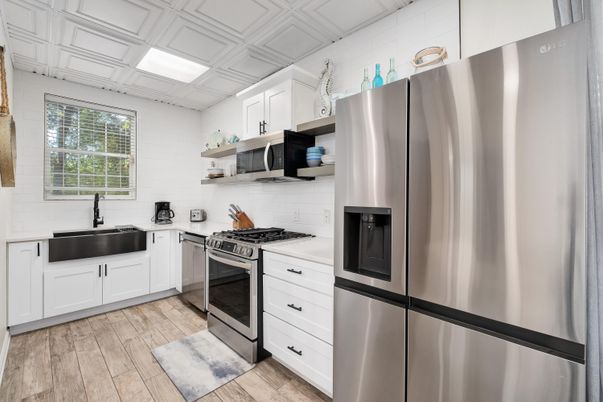 Interior, Kitchen, Stainless Steel Appliances, Wood Texture Flooring