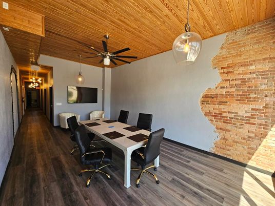 Dining room, Interior, Pendant Lights, Stone Walls, Wooden Ceilings, Wood Texture Flooring