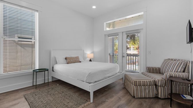 Bedroom, Interior, Recessed Lighting, Wood Texture Flooring