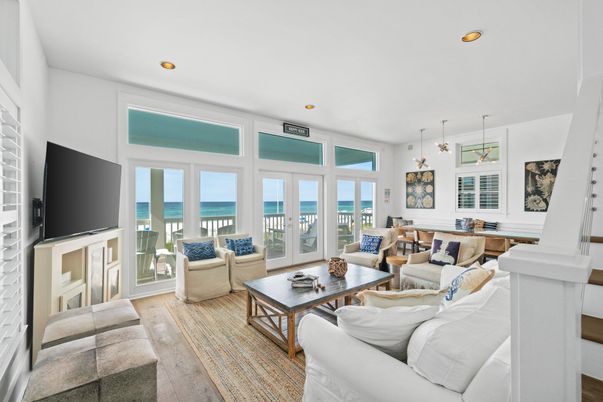Dining room, Interior, Living room, Pendant Lights, Recessed Lighting, Water, Wood Texture Flooring