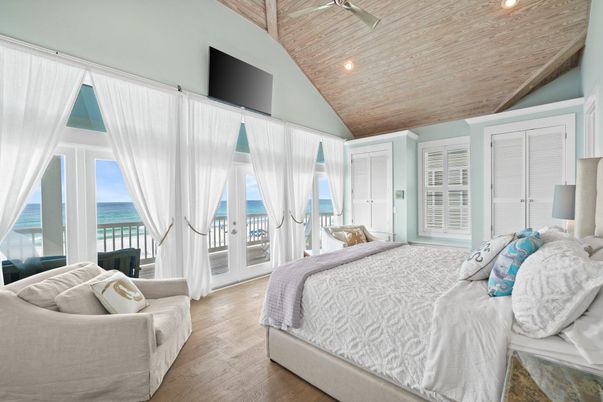 Bedroom, Interior, Recessed Lighting, Water, Wooden Ceilings, Wood Texture Flooring