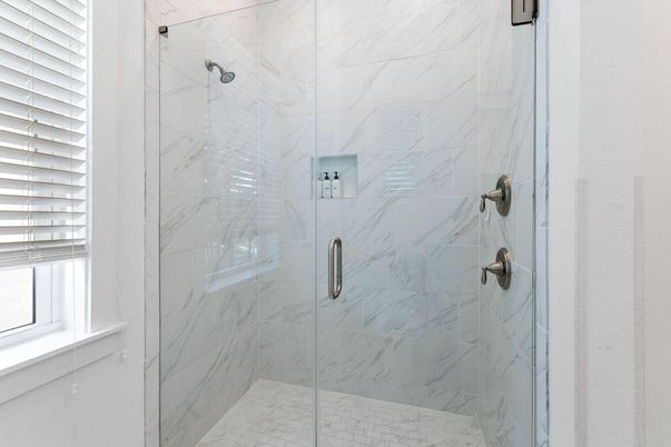Bathroom, Glass Shower, Interior, Marble Walls