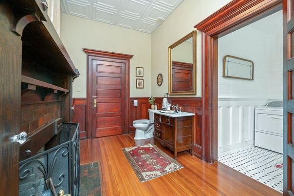 Bathroom, Interior, Washer, Wood Texture Flooring