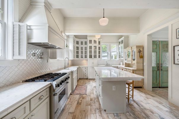 Interior, Kitchen, Pendant Lights, Stainless Steel Appliances, Wood Texture Flooring