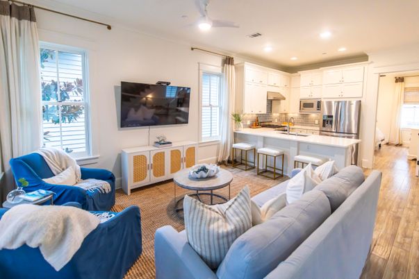 Interior, Kitchen, Living room, Recessed Lighting, Stainless Steel Appliances, Wood Texture Flooring