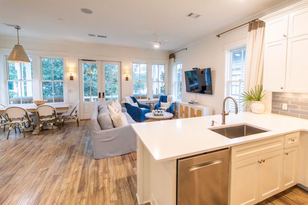 Dining room, Interior, Kitchen, Living room, Pendant Lights, Recessed Lighting, Wood Texture Flooring