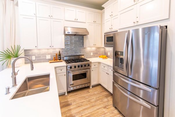 Interior, Kitchen, Stainless Steel Appliances, Wood Texture Flooring