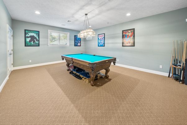 Billiard Table, Game Room, Interior, Pendant Lights, Recessed Lighting