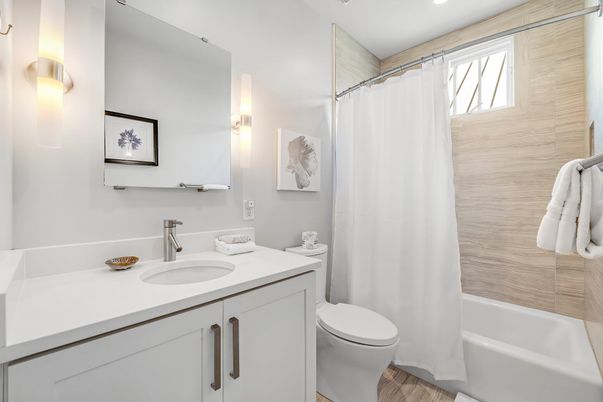 Bathroom, Interior, Recessed Lighting, Wood Texture Flooring