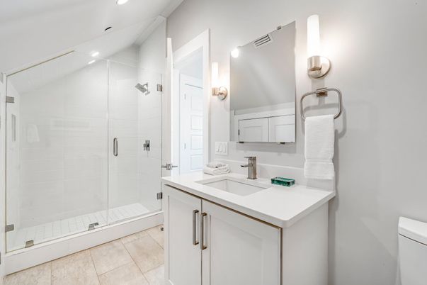 Bathroom, Glass Shower, Interior, Recessed Lighting