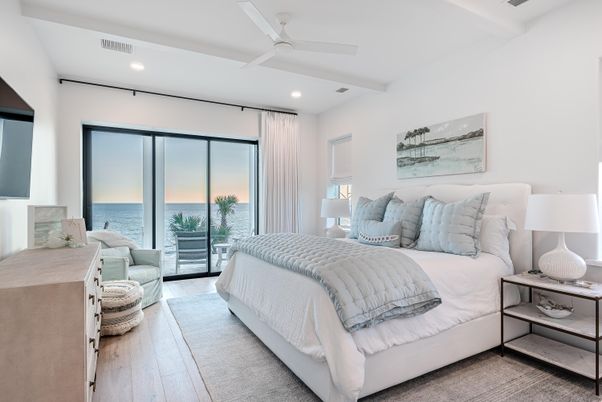 Bedroom, Interior, Recessed Lighting, Water, Wood Texture Flooring