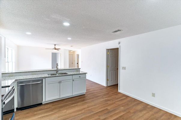 Interior, Kitchen, Recessed Lighting, Wood Texture Flooring