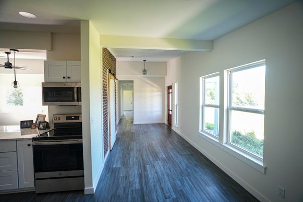 Interior, Kitchen, Pendant Lights, Recessed Lighting, Wood Texture Flooring
