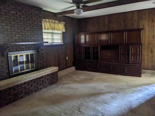 Empty room, Fireplace, Interior, Wooden Walls